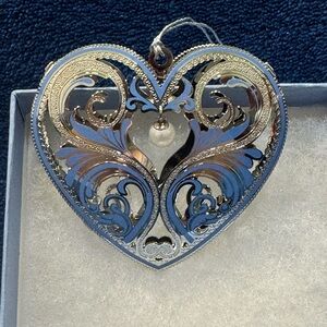 Silver and Blue Heart Ornament with White pearl